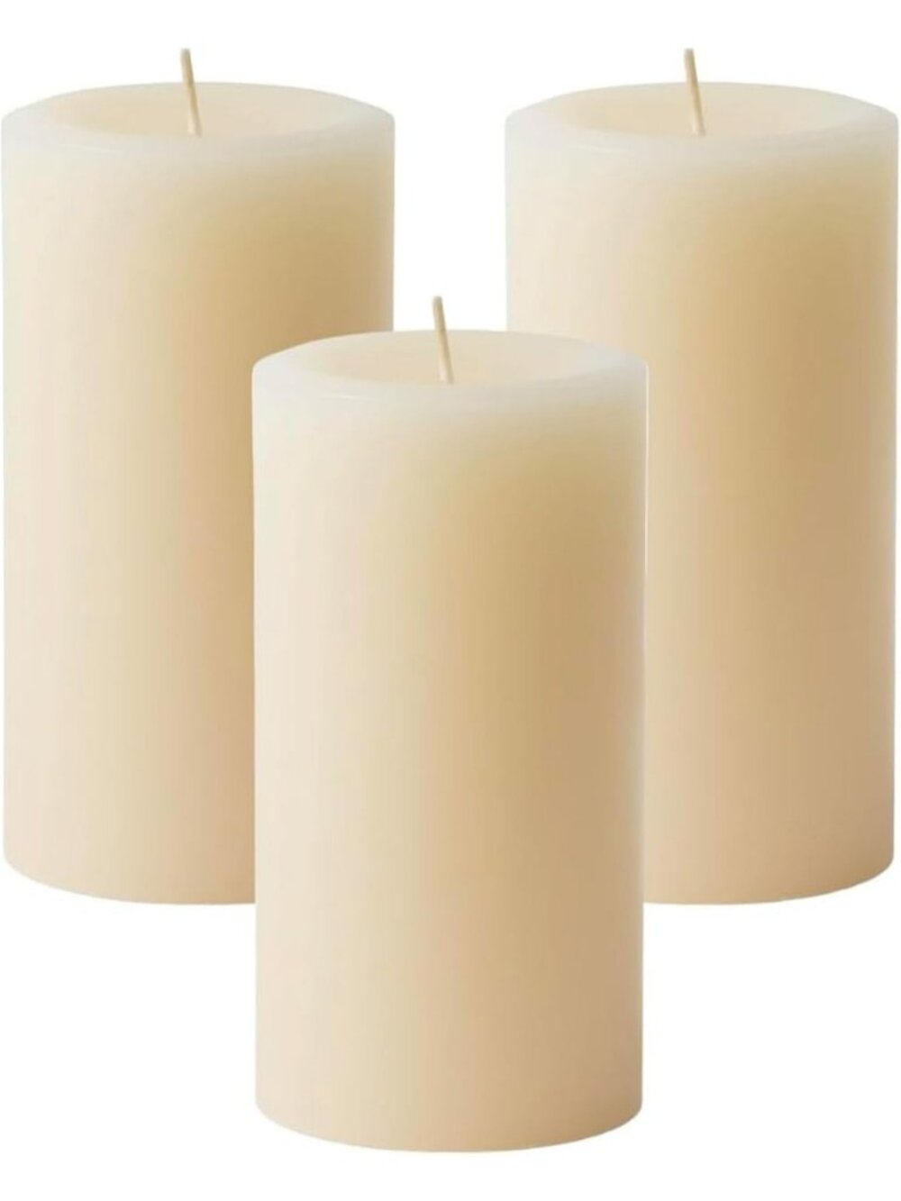 Set of 3 Dripless Unscented Ivory Pillar Candles - Hand Poured, 80 Hr Burn Time